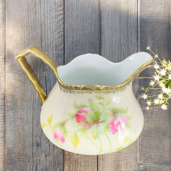 Vintage Prussia B Painted Porcelain Small Pitcher Carafe Jug Floral Pattern VTG - Picture 2 of 13